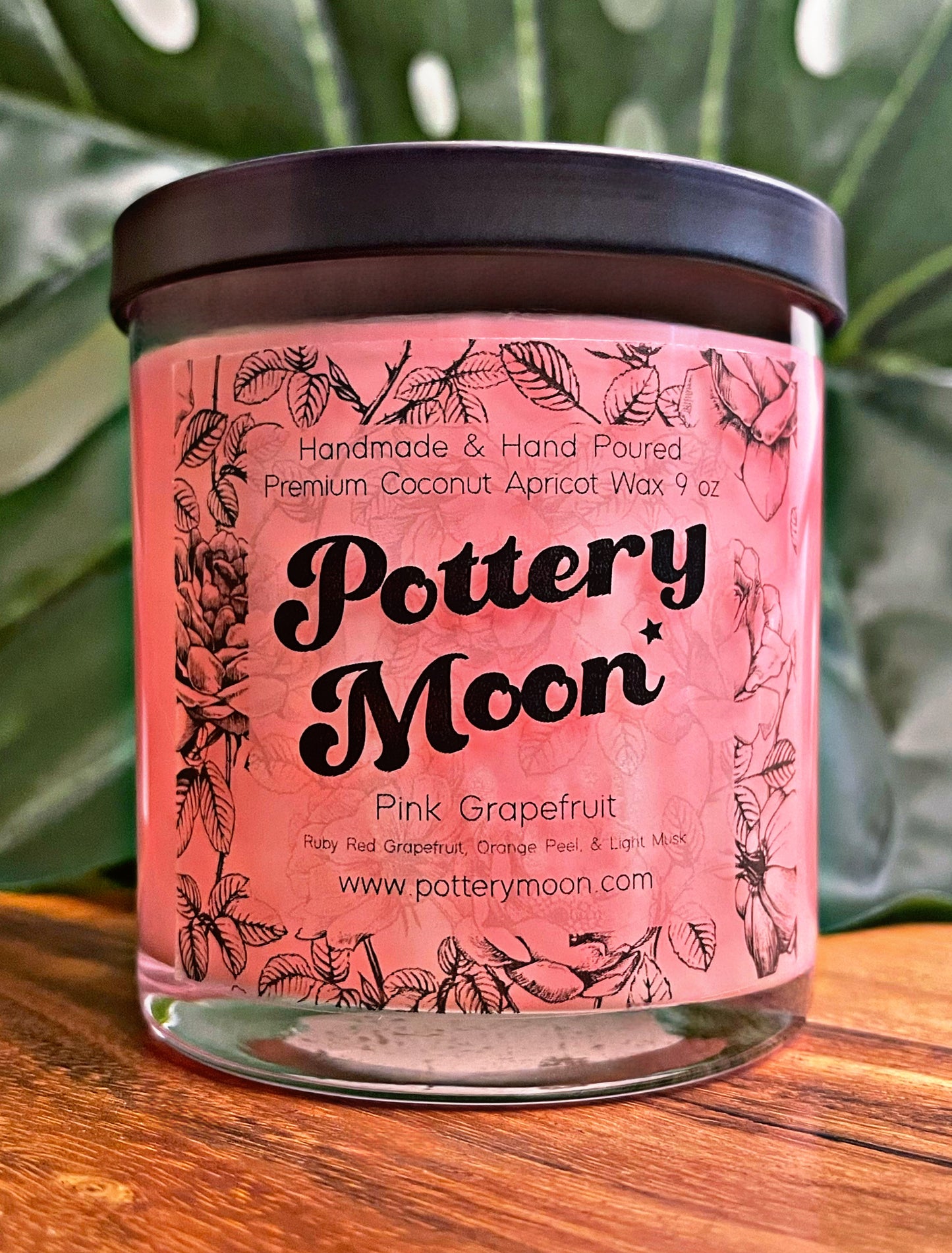 Pink Grapefruit Marbled Candle Premium Wax Wooden Wick 9 oz Jar