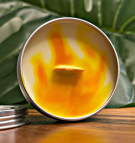 Orange Spice Marble Candle Premium Wax Wooden Wick 1.7 oz Silver Tin