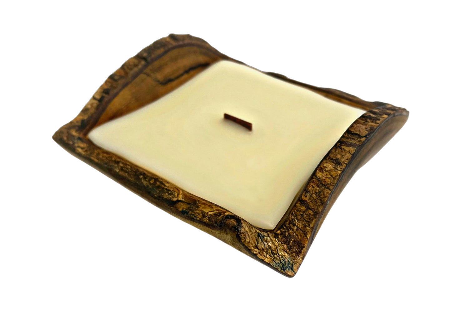 Square Wooden Dough Bowl Candle