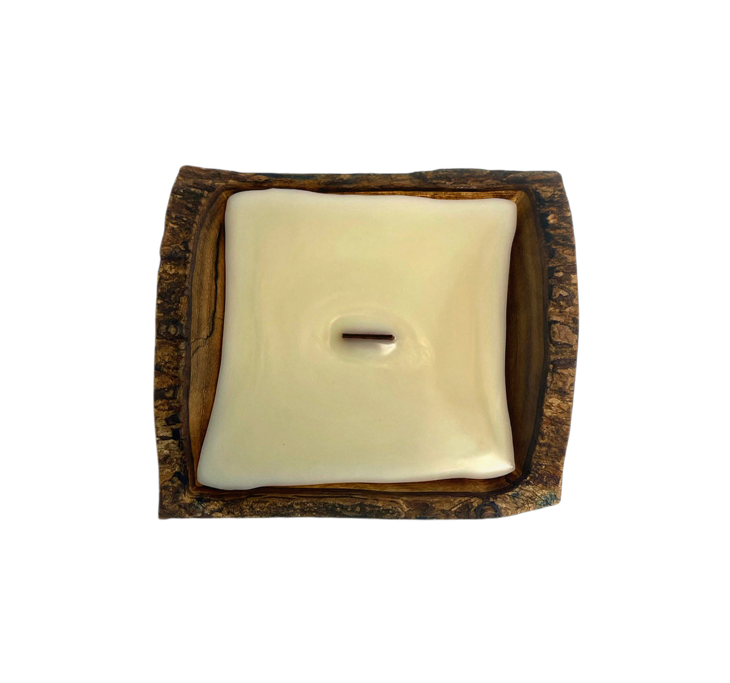 Square Wooden Dough Bowl Candle