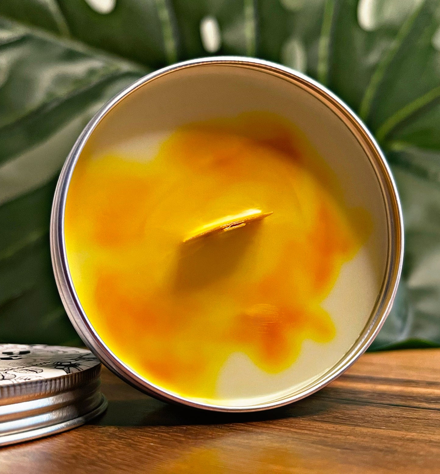 Orange Spice Marble Candle Premium Wax Wooden Wick 3.5 oz Silver Tin