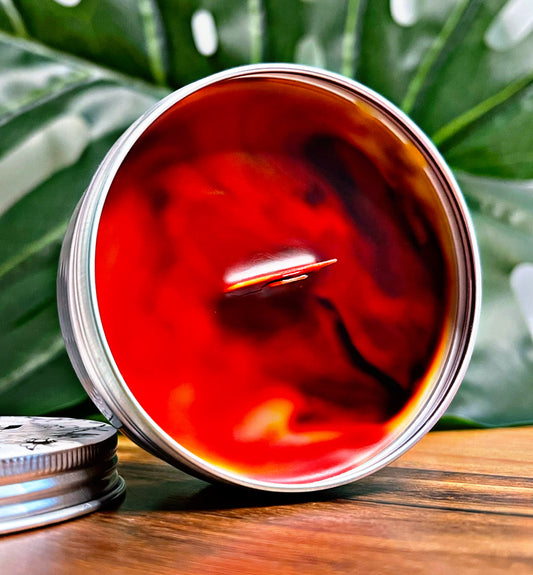 Mandarin Cranberry Marble Candle Premium Wax Wooden Wick 3.5 oz Silver Tin