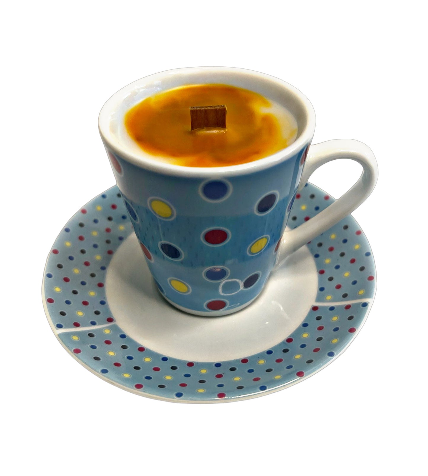 Blue Polka Dot Tea Coffee Mini Cup Candle