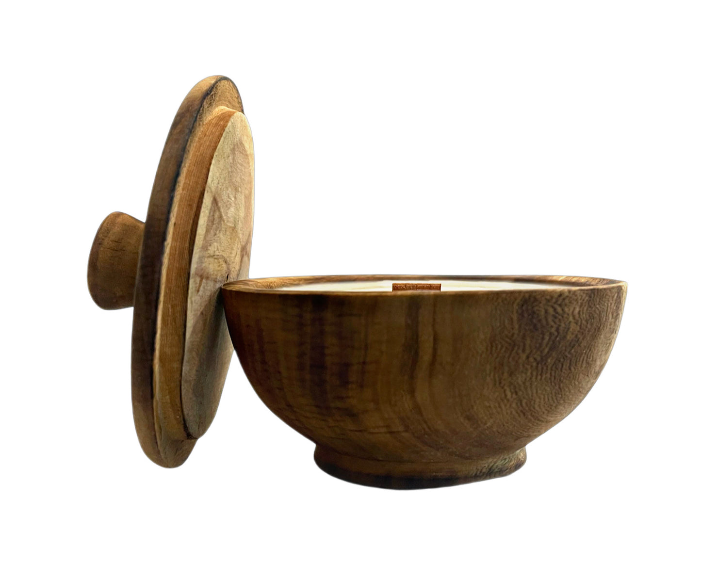 Round Wooden Dough Bowl Candle with Lid