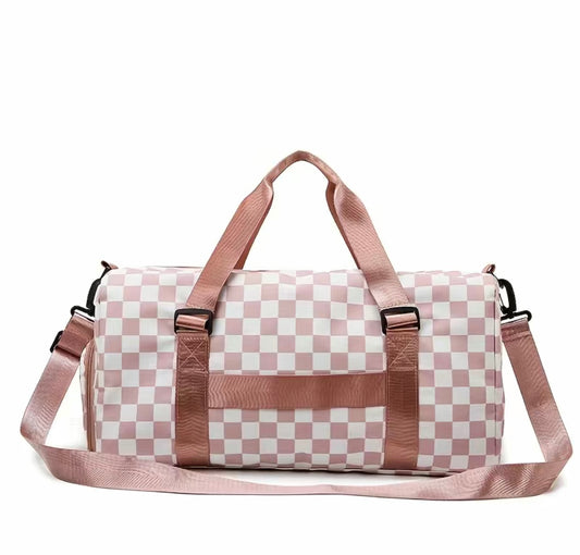 Pink and White Checkered Duffel Bag