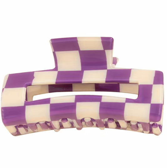 Purple and White Checkered Hair Clip