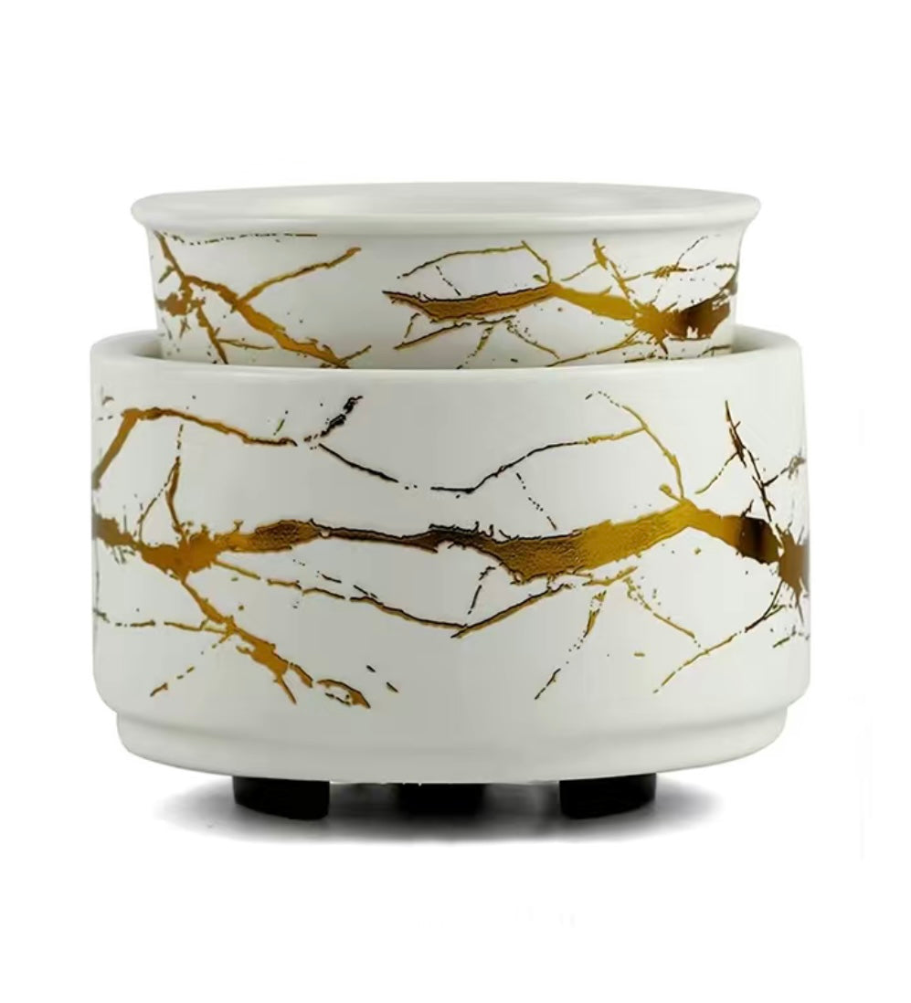 White and Gold Marbled Ceramic Electric Wax Warmer