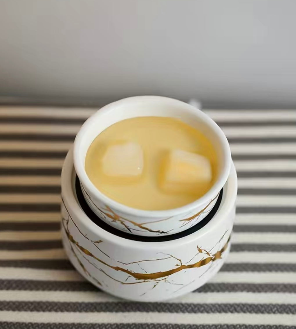 White and Gold Marbled Ceramic Electric Wax Warmer