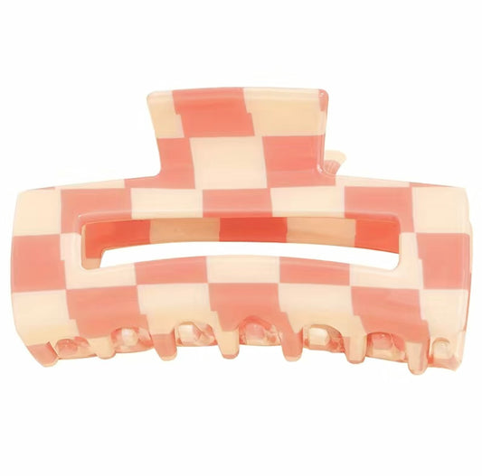 Pink and White Checkered Hair Clip