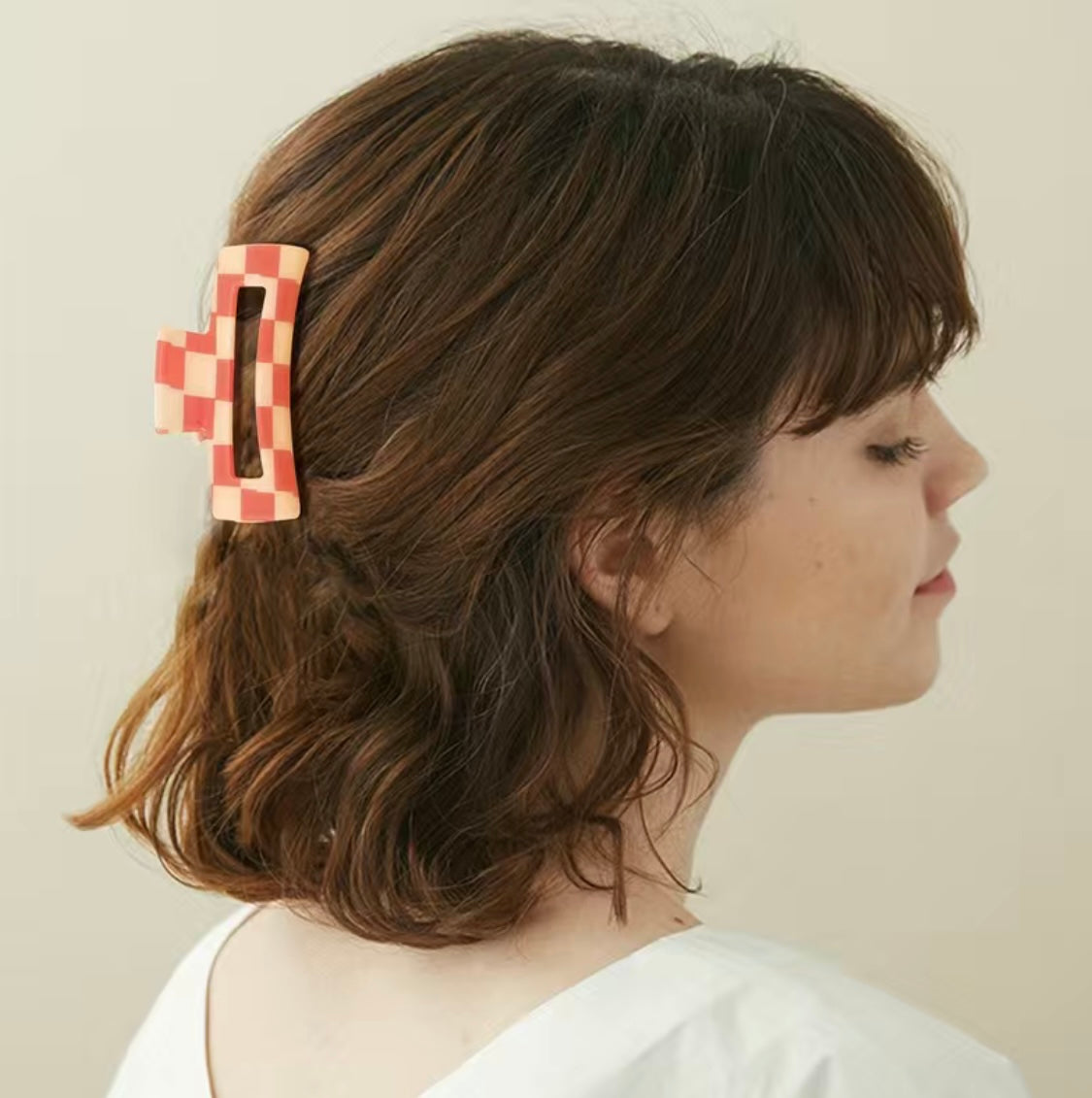 Pink and White Checkered Hair Clip