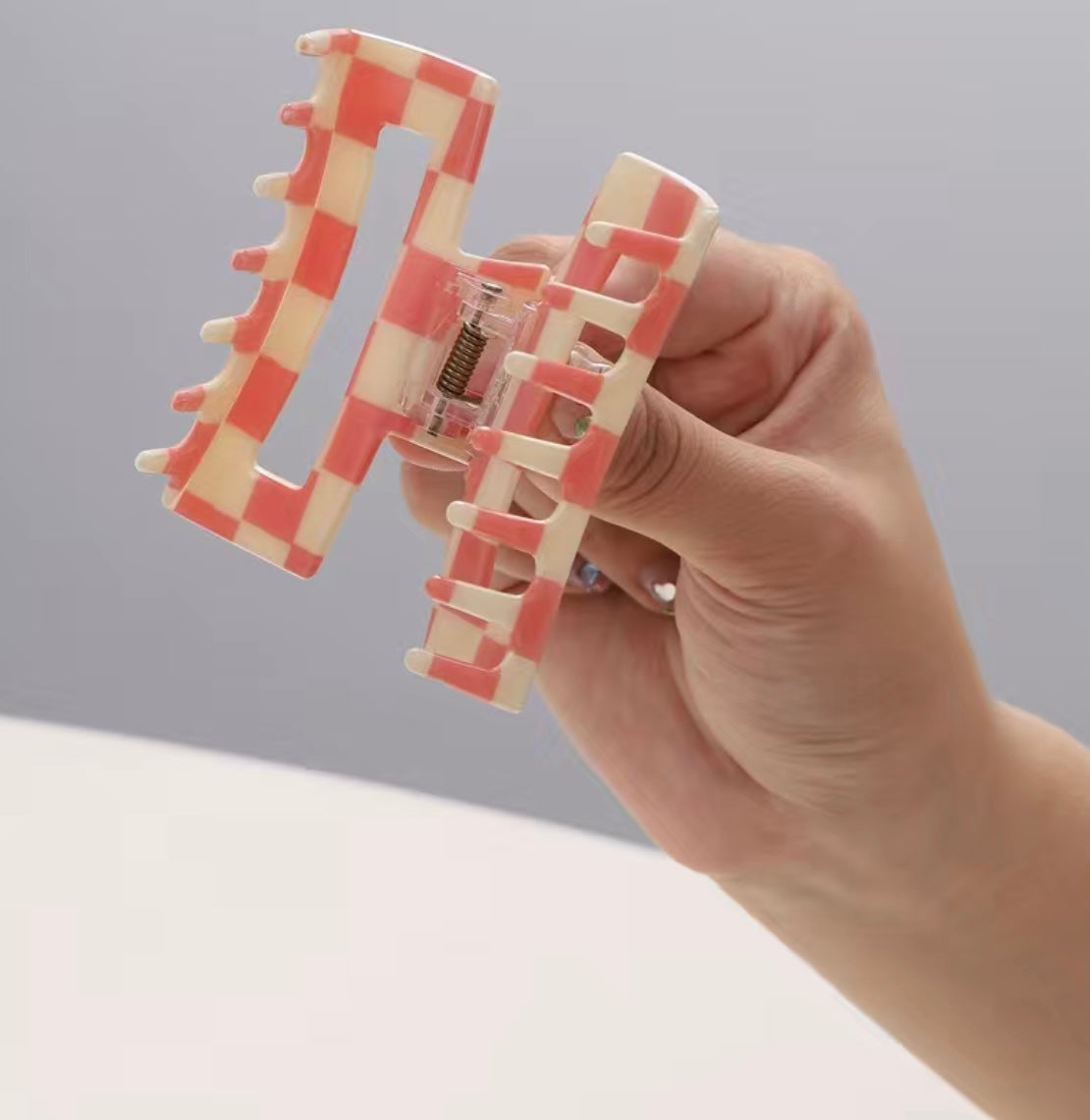 Pink and White Checkered Hair Clip