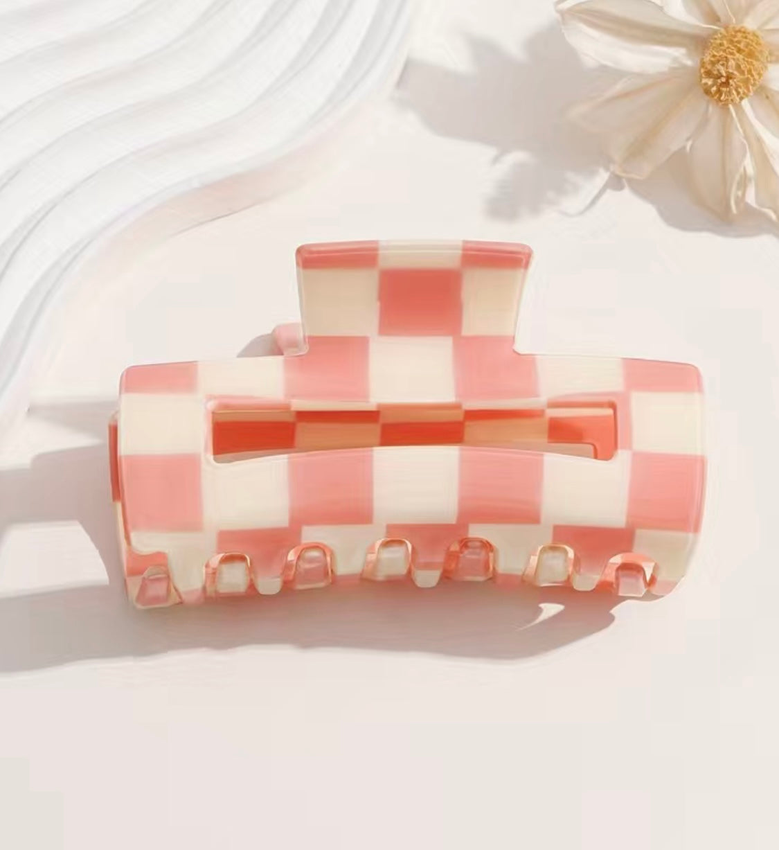 Pink and White Checkered Hair Clip