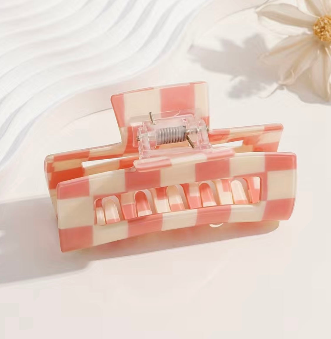 Pink and White Checkered Hair Clip