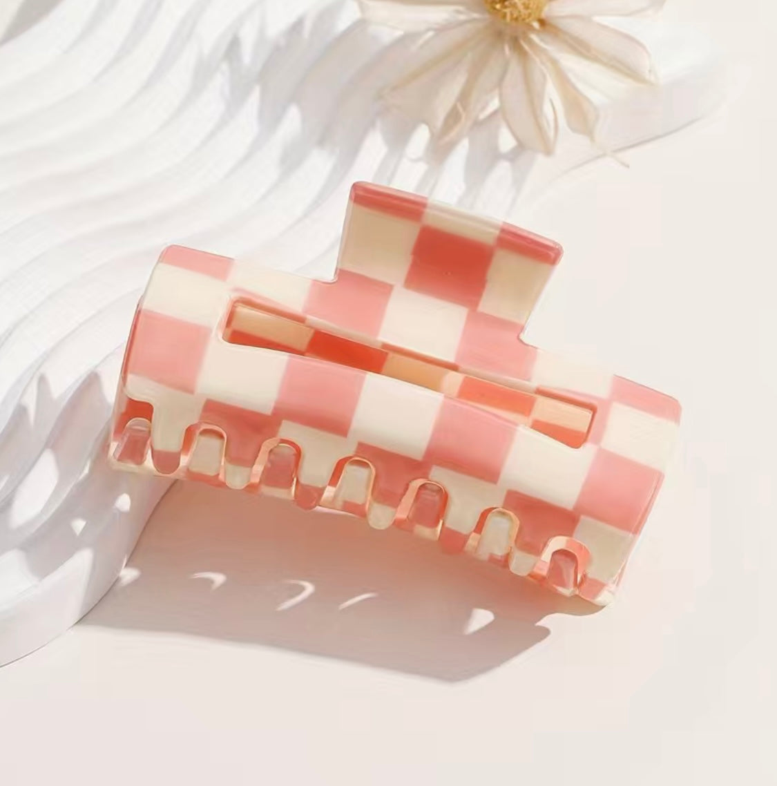 Pink and White Checkered Hair Clip