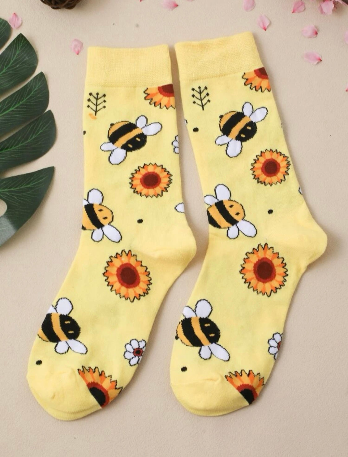 Bumble Bee Flower Socks - One Size Fits All