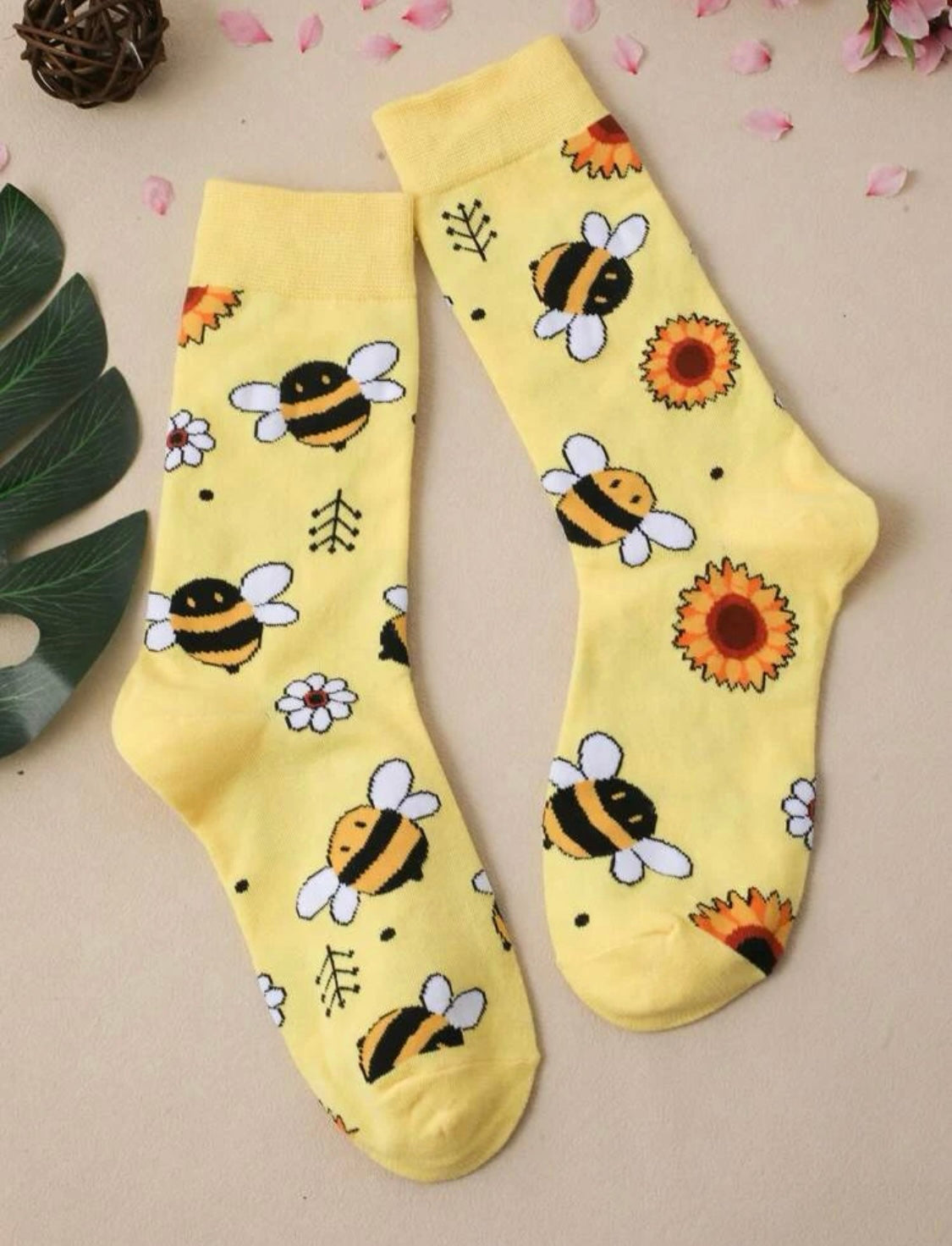 Bumble Bee Flower Socks - One Size Fits All