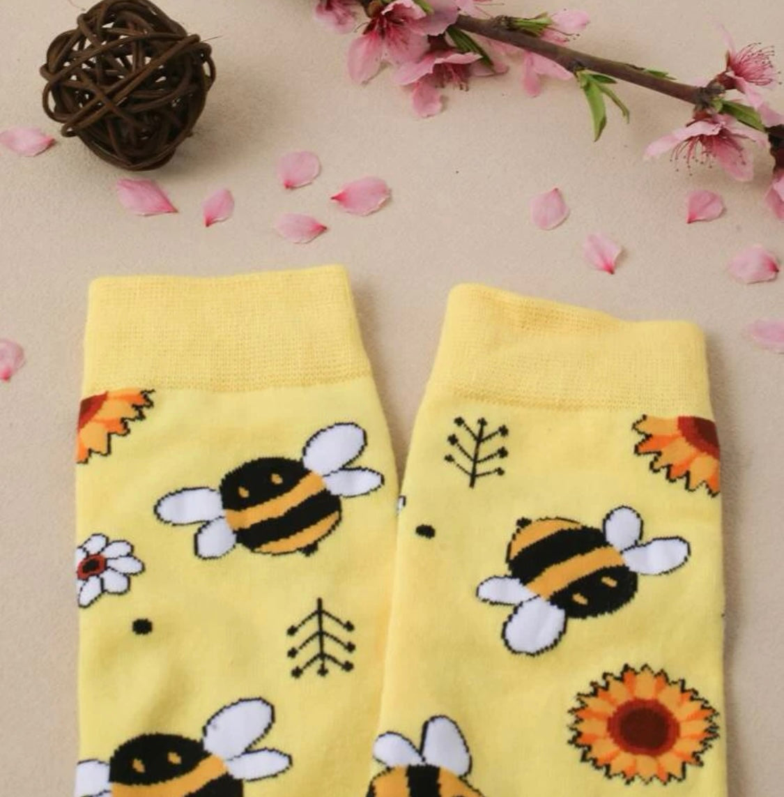 Bumble Bee Flower Socks - One Size Fits All