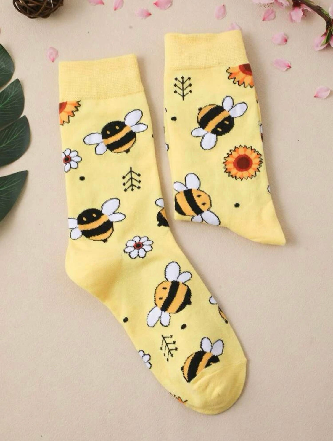 Bumble Bee Flower Socks - One Size Fits All