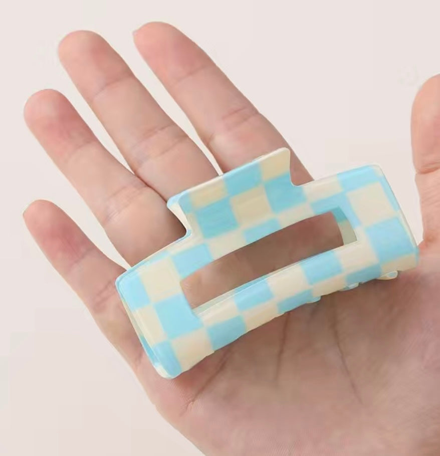 Light Blue and White Checkered Hair Clip