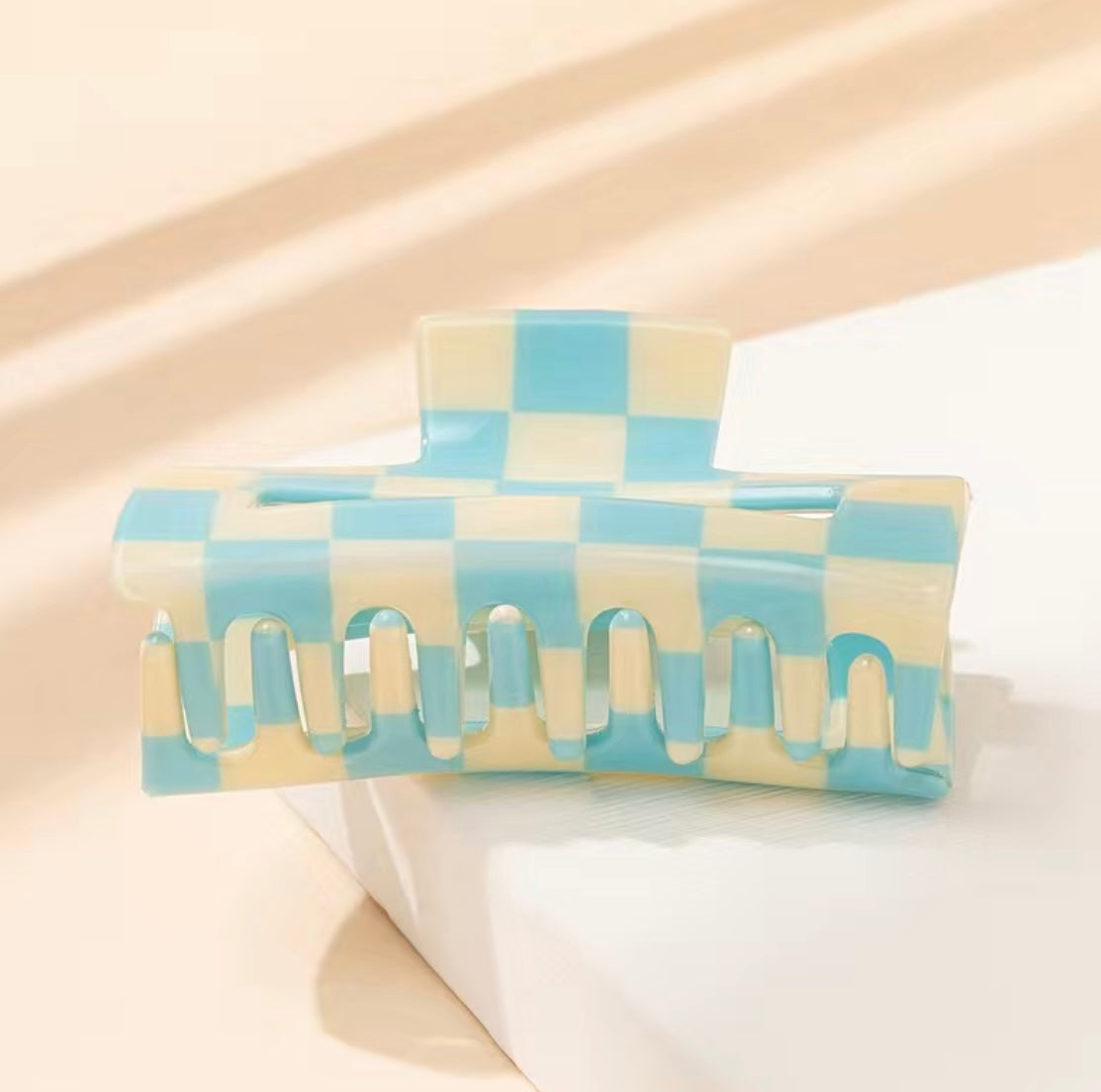 Light Blue and White Checkered Hair Clip