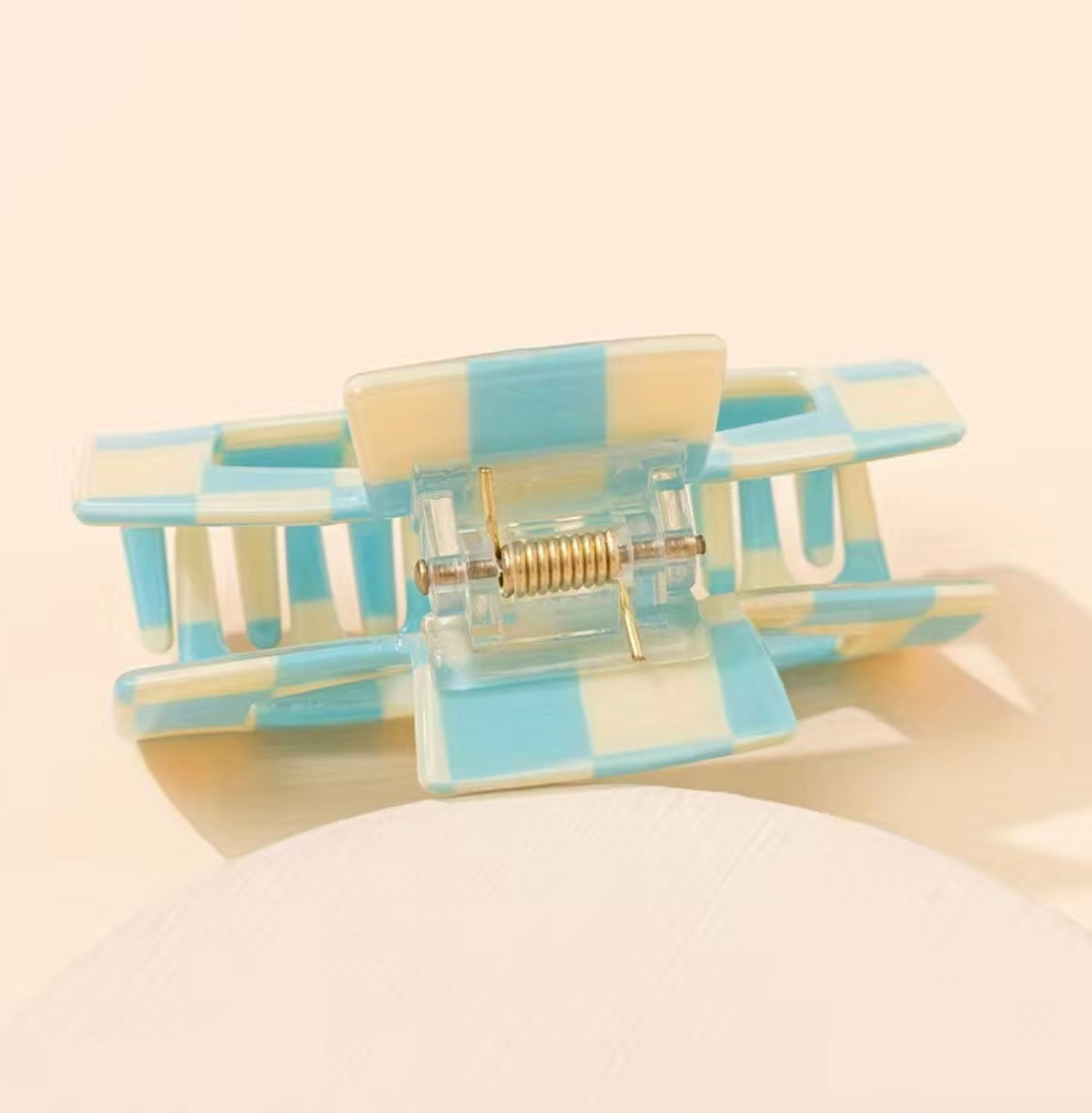 Light Blue and White Checkered Hair Clip