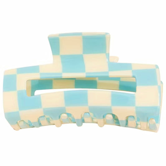 Light Blue and White Checkered Hair Clip