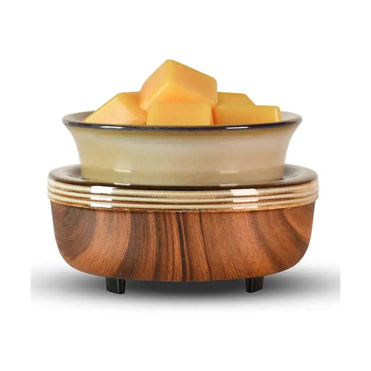 Beige Top and Wood Base Tapered Electric Wax Warmer