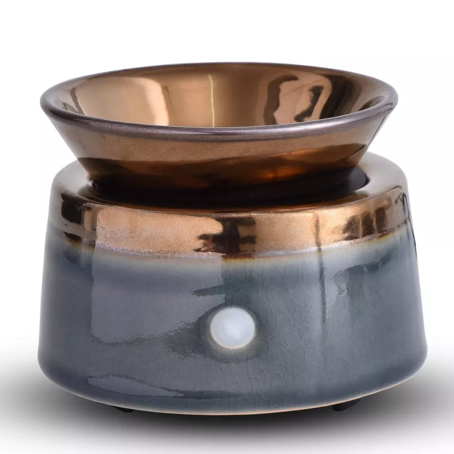 Copper Top and Blue/Gray Base Tapered Ceramic Electric Wax Warmer