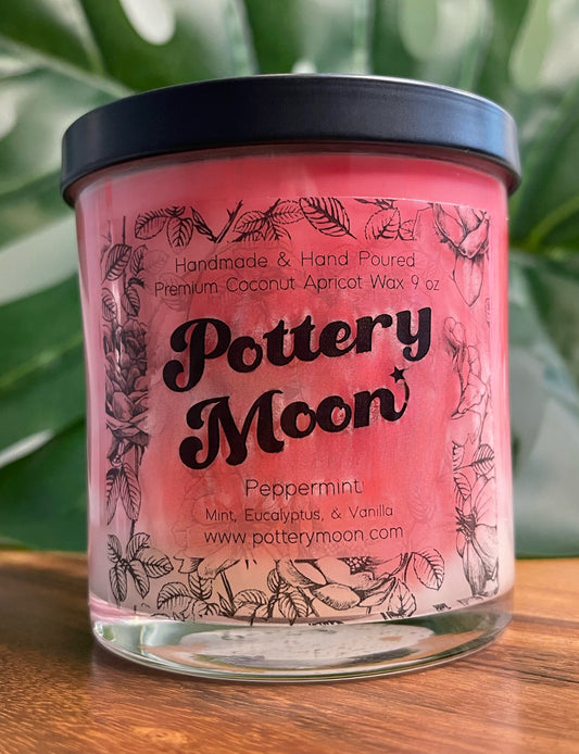 Peppermint Marbled Candle Premium Wax Wooden Wick 9 oz Jar