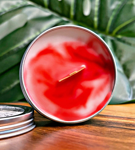 Peppermint Marble Candle Premium Wax Wooden Wick 3.5 oz Silver Tin