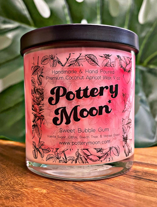 Sweet Bubble Gum Marbled Candle Premium Wax Wooden Wick 9 oz Jar