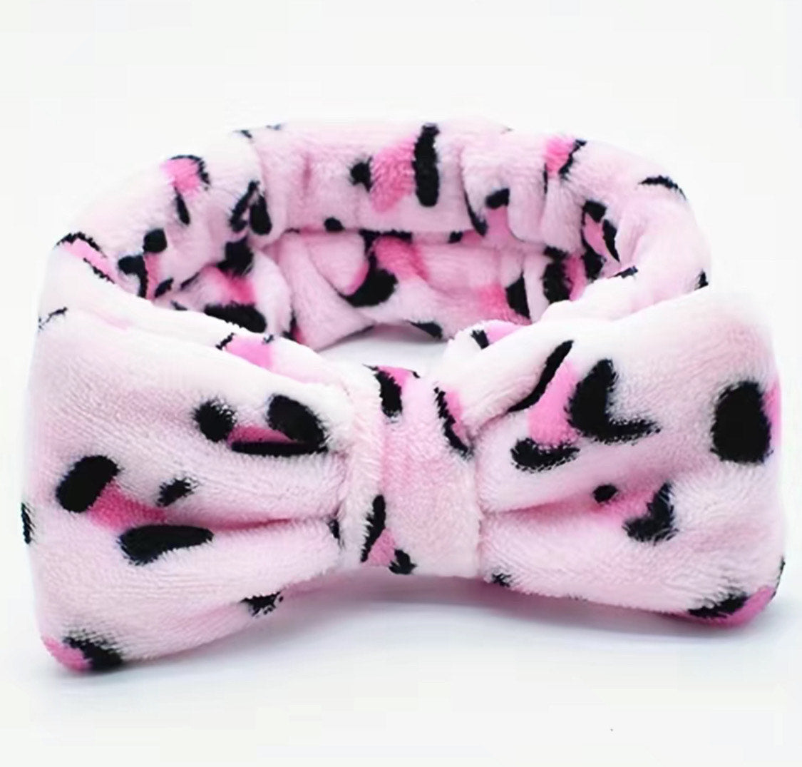 Pink Leopard Bow Elastic Hair Band