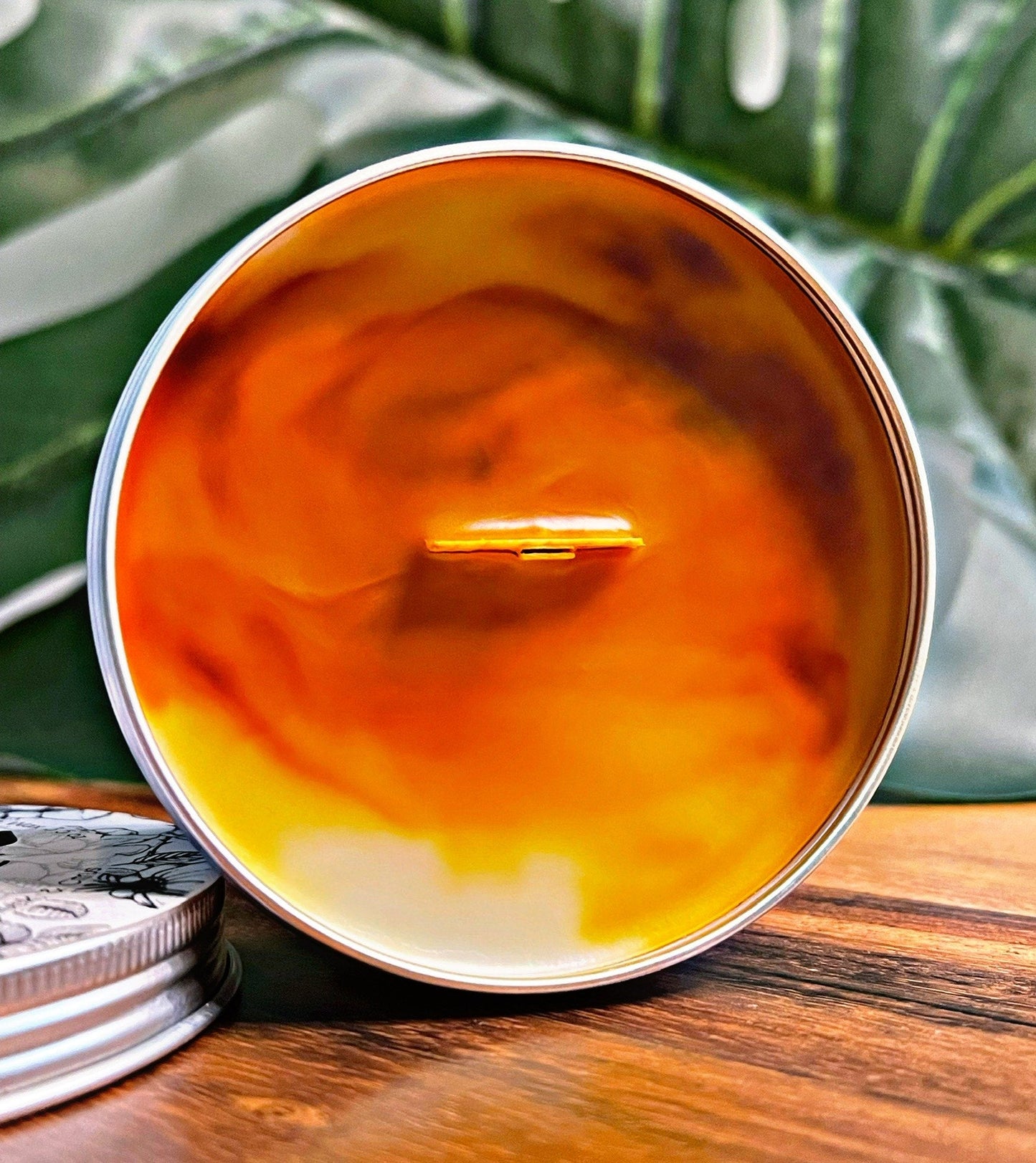 Vanilla Pumpkin Pie Marble Candle Premium Wax Wooden Wick 1.7 oz Silver Tin