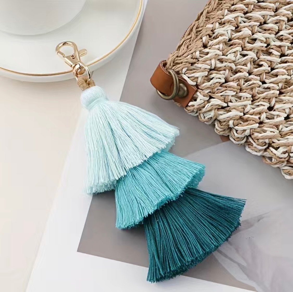 Green and Teal Tassel Key Chain