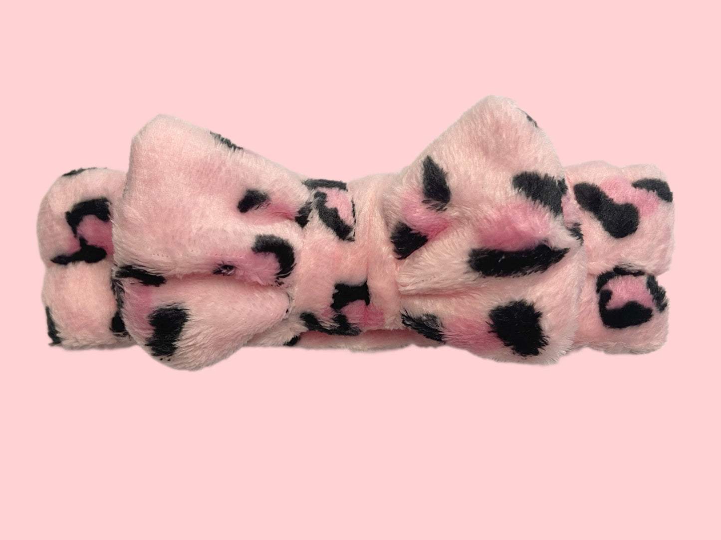 Pink Leopard Bow Elastic Hair Band